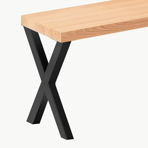 LAMO Manufaktur Banco para Mesa de Comedor 30x100x47cm (Ancho x Largo x Alto), Patas para Muebles Modelo Design Negro/Asiento Natural