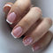 TMUT 24pcs Short Square False Nails French Tip Stick on Nails Nude Pink Glitter Press on Nail With White Leaf Design Removable Glue on Full Cover Fake Nail Art Accessories for Women Girls