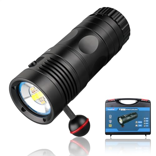 TrustFire DF90 Tauchlampe, 15000 Lumen Unterwasser Tauchen Taschenlampe 70M Wasserdicht LED Taucherlampe Professionell Unterwasser Taschenlampe Tauchlampe mit Weiß+UV+Rot Licht für Fotografie Video