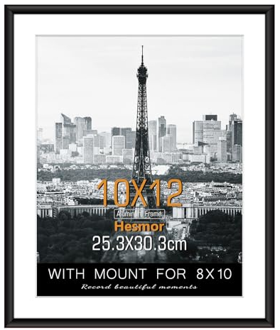 Hesmor Picture Frame 12 x 10 Inch Black Photo Frames Aluminum Acrylic Certificate Frames, Poster Frames for with Mount, Table Top and Wall Mounting, Single Poster Frame for Portrait, Landscape