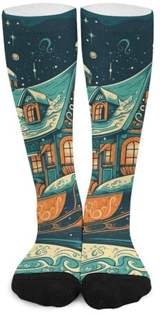 POLESVBM Socks Athletic Socks Sled in The Snow Printed Soccer Socks Baseball Socks for Home Office Daily Wear for Both Men And Women