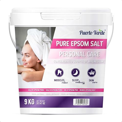 Puerto Verde • Sale di Epsom Puro 9 Kg. Fonte Concentrata di Magnesio. Sale da Bagno a Rapida Dissoluzione per il Rilassamento Muscolare e il Buon Sonno. Cura di Pelle e Capelli. Produzione Europea.