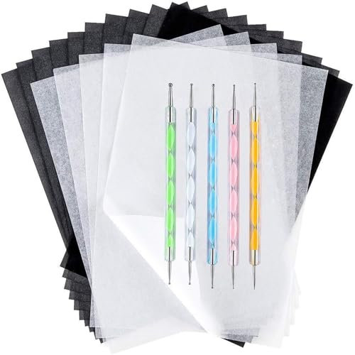 100 Blatt Schwarzes+ 100 Blatt Weiß Pauspapier, Kohlepapier, Kohlepapier Zum Nachzeichnen, Durchschlagpapier, Transferpapier, Pauspapier A4, Schwarz Für Papier Tattoo Holz Mit 5 Pcs Prägestift