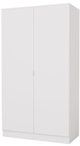 Nera 2 Door Wardrobe with Shelves and Hanging Rail, Storage Solution for Bedroom or Hallway, Wide Large Size Bedroom Storage W 100 x D 48 x H 180 cm (White)