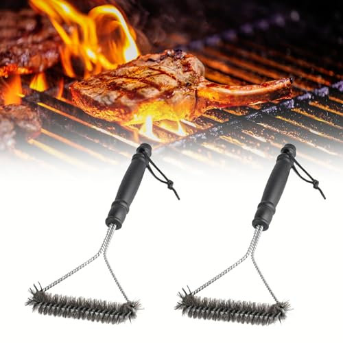 2 Stück Grillbürste Messing, 30cm Grill Reinigungsbürste, Grillbürste Dreieckige für Grillrost Bürste für Grillrost,Holzkohlegrill,Kugelgrill,Gasgrill,Holzkohlegrill