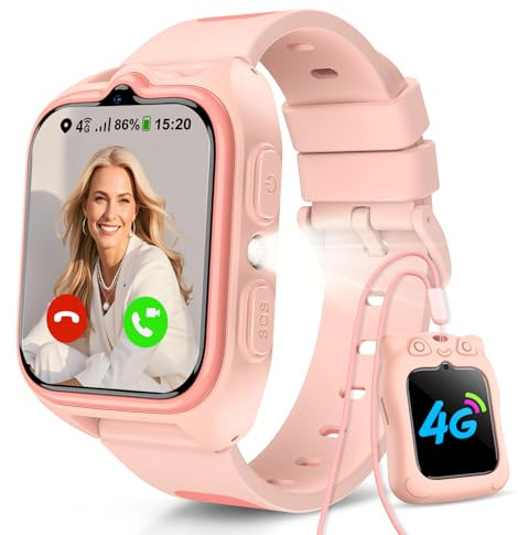 Reloj Inteligente Niño 4G, Smartwatch Niñas con GPS, Videollamadas, Ilamadas, Chat de Voz, 2025 Smartwatch con Linterna, Modo Escuela, SOS, Funda de Silicona Suave, Cámara, Batería Grande de 800 mAh
