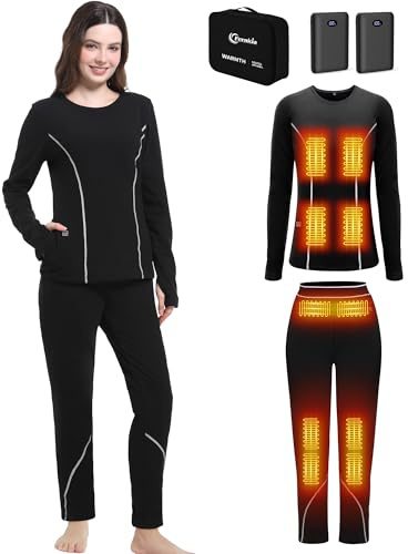 FERNIDA Set di biancheria intima riscaldabile, da donna, con batteria, 3 livelli di riscaldamento, biancheria intima termica riscaldata, adatta per l'inverno, lo sci, gli sport all'aria aperta, Nero