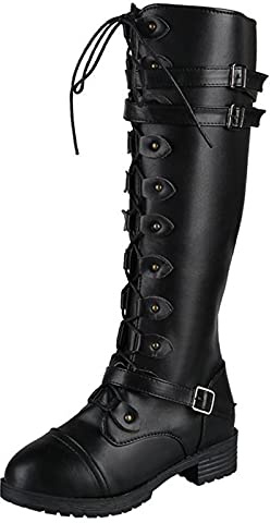 Allbestop Santiag Femme, Bottes Cuissardes Femme Talon Aiguille Bottes Longues pour à Talons Haut pour Talon Plat Cavalières Cuir en Cuir(Noir,42)