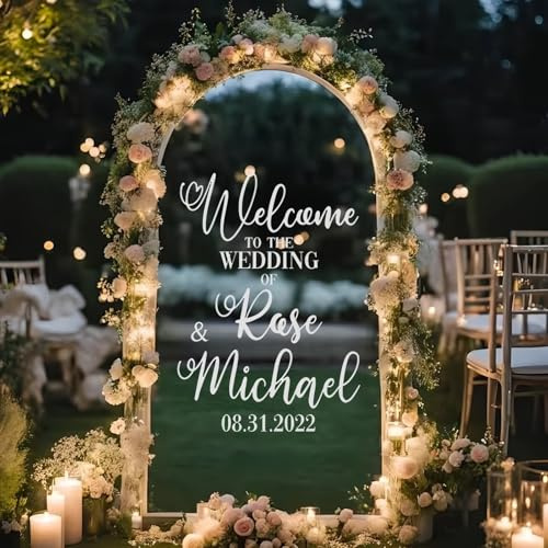 Adesivo Personalizzato Per Specchio Per Matrimoni - Benvenuti Al Nostro Matrimonio - Adesivo Personalizzato Per Specchio - Cartelli Di Benvenuto Fai Da Te Con Nome/Data(16 * 22 inch)