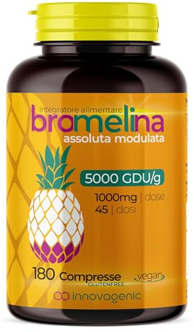Bromelina Forte 5000 gdu/g, 180 Compresse da 1000mg, Senza Glutine - Integratore Made in Italy