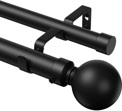 TRAROD Gardinenstange 2 Läufig 91-259cm, 25 mm Schwarze Ausziehbare Gardinenstange, Metall Vorhangstange Doppelläufig geeignet für Wohnzimmer, Küche und Schlafzimmer