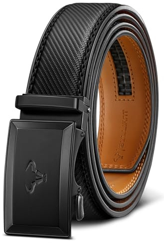 BULLIANT Herren Gürtel Ratchet Leder Einstellbar für Jeans Kleidung Casual Hosen 3,5 cm Passform zugeschnitten(Schwarz,120cm/34-40 taille verstellbar)