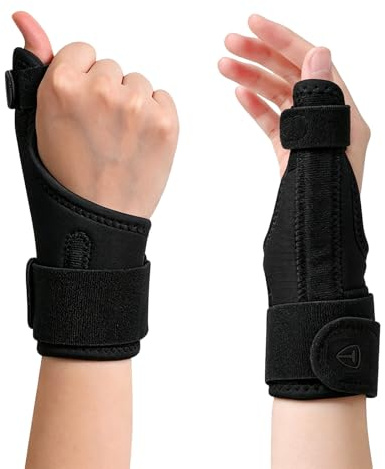 Zimoer Handleds- och tumförbandage, tummbandage vänster och höger, ortos för tummen med metallskena-stabilisato för tumsadelfog, tumstuvning, artrit för kvinnor och män (svart)