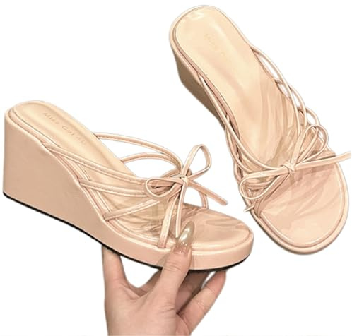 Gyios Pantofole Donna Bianco Cinturina Sottile Arco Cuneo Diapositive, 7 Cm di Altezza Aumentare Sandali Piattaforma, Vestito Scarpe Casual per La Festa delle Vacanze