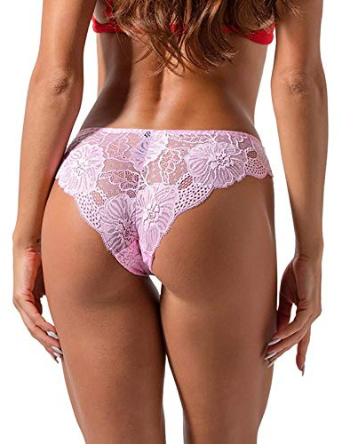 HAIBI Femme Culotte Slips Lot De 3 Culottes Sexy en Dentelle pour Dames Doux Respirant Femme sous-Vêtements Solides sans Couture À Taille Basse, 3Pcs Rose, M