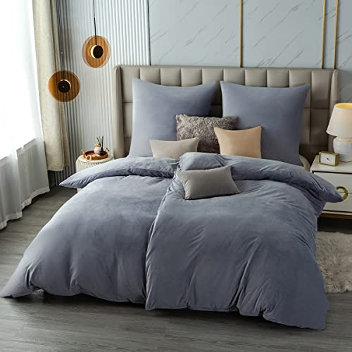 Soifox Winter Flanell bettwäsche 135 x 200 4teilig - Grau Flauschige und warme Cashmere Touch Bettbezug 2er Set + Kissenbezug 2er Set 80x80 cm mit Reißverschluss