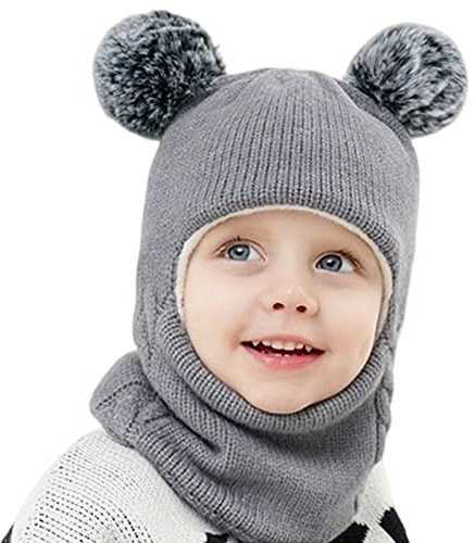 Balakaka Niño Bufanda Gorro Set de Bufanda Punto Conjunto, 3 en 1 Gorro Niña Gorro de Peluche Pompon Invierno Sombreros Set, Multifunción Resistente Gorros para Niño Niña Bebé otoño Invierno 2-7 Años