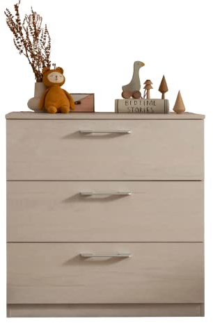 Freya Baby Changing Unit with 3 Drawers - 2in1 Dresser & Changing Table with Clothes Storage - Nappy Changing Station - Coastal White Look with Brushed Silver Handles