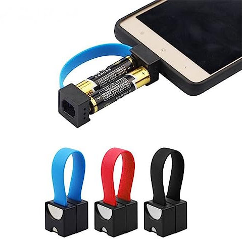 Cargador de teléfono de emergencia portátil alimentado por 2 pilas AA con micro USB/USB-C/adaptador de Apple para teléfono universal (rojo, micro USB + para adaptador de Apple)