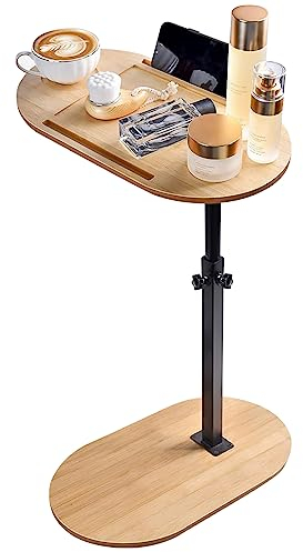 Fuyoula Comodino in Stile Industriale,Tavolino da Letto,Altezza regolabile,Vassoio per Vasca da Bagno Bambù,Salvaspazio,Comodino,43~77.5cm*40 * 22cm