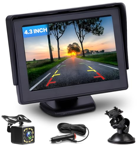 Hikity Telecamera Posteriore per Auto Telecamera Retromarcia con Monitor LCD da 4,3 pollici, Assistenza al Parcheggio, Visione Notturna, Impermeabile 12-14V per Auto Camion Camper Furgone