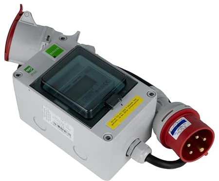 NAKA Strommessgerät 16A Stromzähler 400V Mobil Digital Stromverbrauch-Messgerät MID Geeicht Mit CEE-Stecker Kupplung Mobiler Digitaler Wechselstromzähler Strom-Zwischenzähler Zwischenstecker-Box 3m
