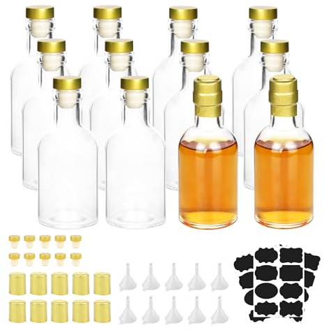 WENLISELL 12 Pack Small Glass Bottles with Lids 100ml Glasses Liquor Bottle