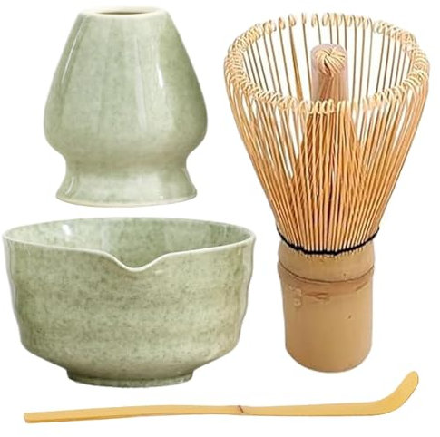 Matcha vispset keramisk match visp återanvändbar matcha-set elegant matcha-kit innehåller matcha-skål med pip, Matcha visphållare, bambu visp och bambuskopa för teälskare