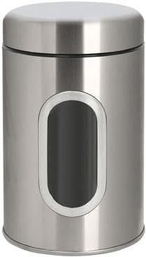 Harbour Housewares Food Storage Container - Brushed - 1pc Transparent Window Airtight Tea Coffee and Sugar Canisters Set Kitchen Caddy Stainless Steel Storage Jars