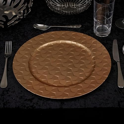 URBNLIVING 33cm Depth Charger Reusable Plates Set Gold Box Weave Design Table Plate for Christmas Halloween Wedding Party Catering Event Decoration Perfect for Any Occasion - Acrylic Material