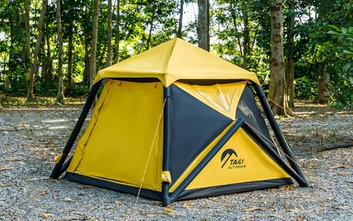 TAILI Tenda Gonfiabile per Campeggio con Pompa a Mano per 2/4/6/8 Persone, Montaggio Rapido, Tenda da Esterno Impermeabile tende a cupola (Yellow Black, 4 person 240 x 240CM)