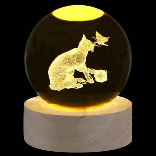 SAHOOTTIE 60mm 3D Cat Gifts for Women Cat Crystal Ball Paperweight Cute Gifts for Cat Lovers Glass Ball Cat Ornaments Cat Memorial Gifts Cat Themed Gifts-E
