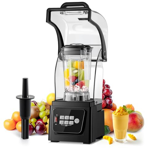 Huanyu Frullatore commerciale con involucro acustico Capacità 2L Frullatori professionali silenziosi Smoothie Maker 1600W Frullatori ad alte prestazioni per tritare il ghiaccio, frullare e fare puree