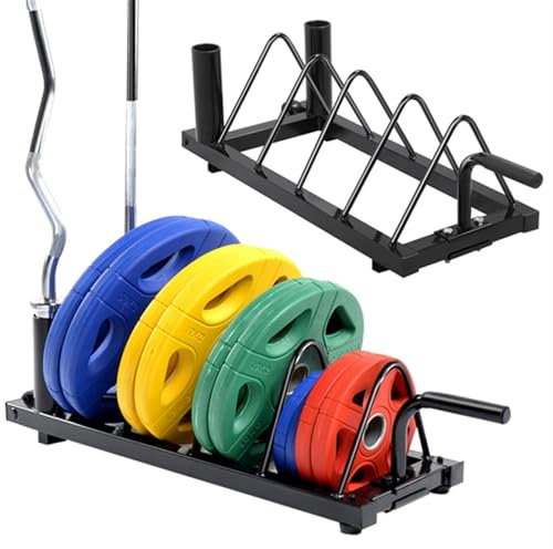 Soporte para barra olímpica con almacenamiento horizontal para discos de peso máx. 136 kg para gimnasio y parachoques de pesas
