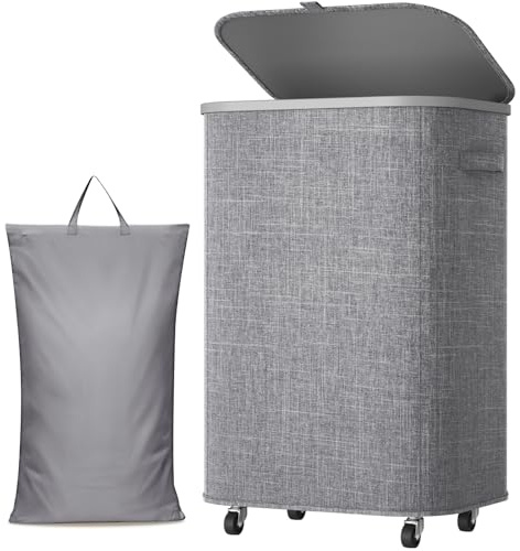 Lifewit 85L stor tvättkorg med hjul och lock, ljusgrå