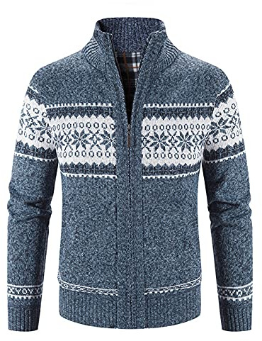 Mymyguoe Maglione da Uomo a Maglia Grossa Norvegese Pullover Invernale Giacca in Pile Giacca da Cerimonia Giacca da Tempo Libero con Cerniera Cardigan a Blocchi di Colore Giacca in Lana Calda Giacca