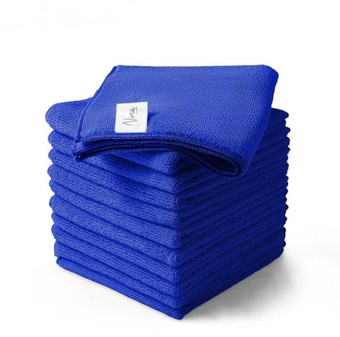 Ninia Blue Microfiber Cloth 12 Pack 35x35 cm, Thick & Absorbent Reusable Towels for Car Detailing Stainless Steel Polishing Electronics Dish Cloths Lint Free Cleaning Rags Glass, Kitchen & House