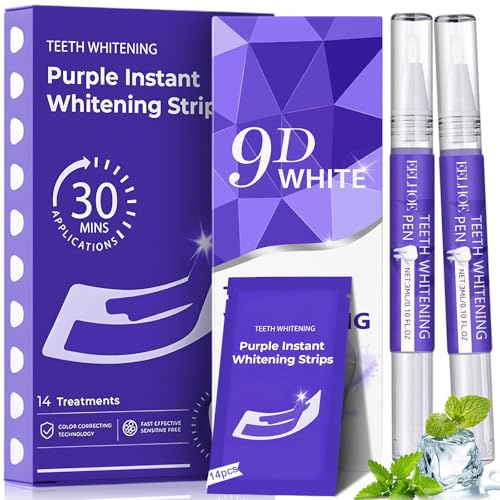 2 Pezzi Penna Sbiancante Denti e 14 Pezzi Sbiancamento Denti Whitening Strips, Sbiancamento Denti Whitening Strips, Kit Sbiancante Rapido & Efficace, Per un sorriso più bianco e naturale