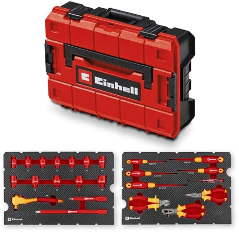 Original Einhell E-Case valigetta attrezzi 24 pezzi utensili elettricista (testato IEC 60900, set pinze, set cacciaviti, set bussole, cricchetto reversibile, cercafase, valigetta sistema)