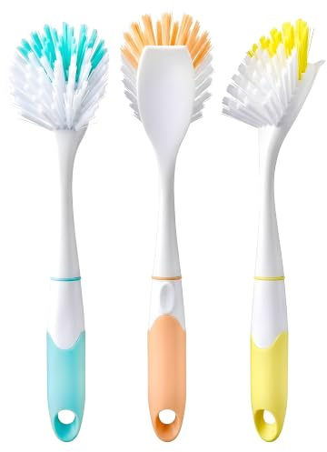ZOVEXA Dish Brush - Washing Up Brushes with Long Handle for Kitchen - Scrubbing Brushes for Pots - Pans - Dishes & Sink - Durable Bristles - Non - Scratch - Pack of 3