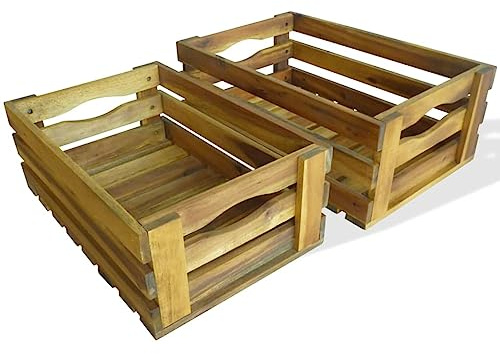 Frdhee Aiuola da giardino, stabile, set di 2 scatole per mele, legno di acacia, massiccio, per giardino, balcone, terrazza, giardino sul tetto