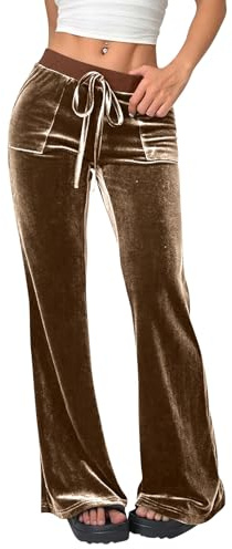 Pantalon Chandal Mujer Pantalones Anchos Mujer Pantalón Transpirable Pantalones Acampanados Ropa Elegante Terciopelo Trousers Casual Ropa Trousers Elásticos Casuales Cafe S