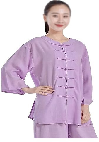 Bomull Linne Taichi Uniform Dam Stretch Kampsport Kostym Kung Fu(Purple,XS S)