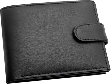 RAS Mens RFID Blocking Genuine Leather Trifold Wallet for Coins Cash and Id 94 Black