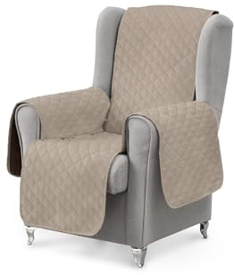 textil-home Funda sofá 1 Plaza Luka, Cubre sofá para sillón Relax y Orejero Protector Acolchado Medida 55 cm. Salva Sofa Reversible, Resistente a Mascotas. Color Beige.