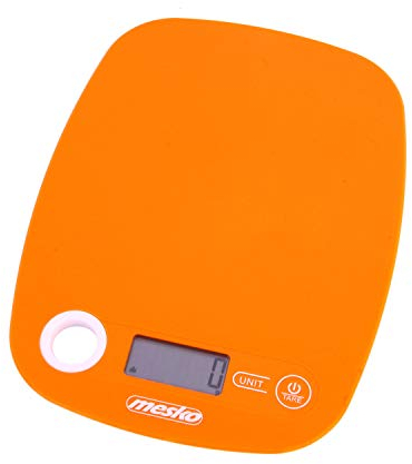 Mesko MS3159O Balance de Cuisine Électronique Balance Alimentaire Précision, Pese Aliment 5 Kg/1g, Écran LCD Fonction Tare, Mesure de Liquides, Multifonctionnel, Orange