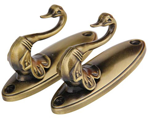 Pair of Swan Style Drapery Curtain Holdbacks Tieback Hooks Tiebacks, U-Shaped Metal Curtain Hooks for Wall, Vintage Decorative Drapery Holders, 2 Pack (Bronze)