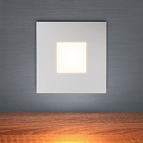 max K O M F O R T 3er SET LED Treppenbeleuchtung ECKIG weiß 230V | warmweiß 2,5W 120 Lumen 80x80 mm | Aluminium Treppenleuchte Einbauleuchte Einbaustrahler Stufenbeleuchtung Flurleuchte | 6103S