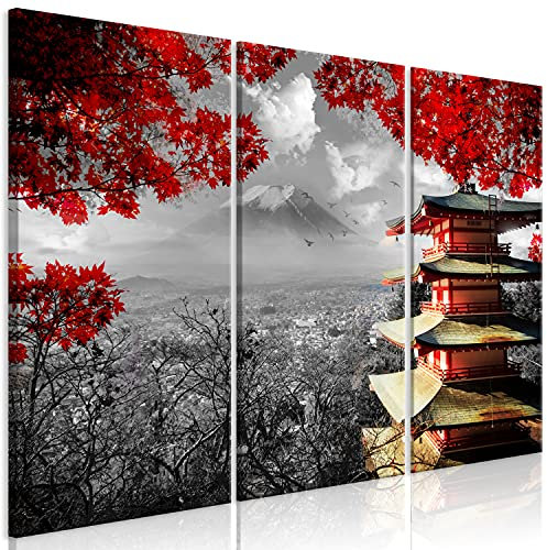 murando Acoustic Canvas Wall Art Japan 120x80 cm / 47 x 32 picture with acoustic foam sound absorption print image Artwork 3 pcs room acoustics soundproofing Landscape red grey c-C-0240-b-e