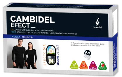 Novadiet - CAMBIDEL EFECT Cápsulas con Guaraná, L-Fenilalanina, Cromo, Citrato de Colina, Inositol, L-Carnitina, Vitamina B6 - Potencia el Metabolismo, Cuida la Composición Corporal - 60 Cápsulas